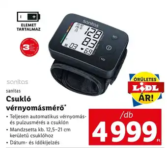 Lidl sanitas Csukló vérnyomásmérő 1 db ajánlat
