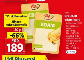 Lidl PILOS Szeletelt edámi sajt 150 g ajánlat