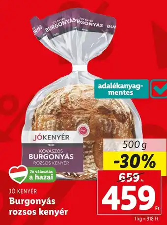 Lidl JÓ KENYÉR Burgonyás rozsos kenyér 500 g ajánlat
