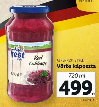 Lidl ALPENFEST STYLE Vörös káposzta 720 ml ajánlat