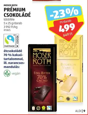ALDI MOSER ROTH PREMIUM CSOKOLÁDÉ 5 x 25 g ajánlat