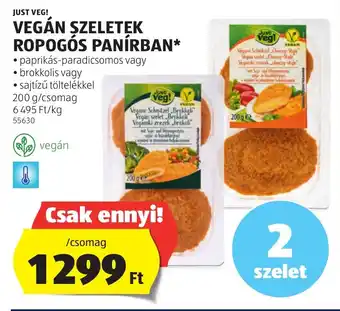 ALDI JUST VEG! VEGÁN SZELETEK ROPOGÓS PANÍRBAN 200g ajánlat