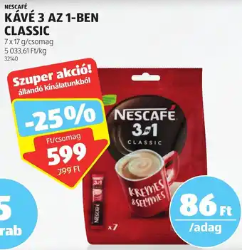 ALDI NESCAFÉ KÁVÉ 3 AZ 1-BEN CLASSIC 7x17g ajánlat
