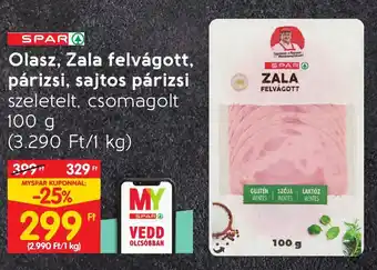 Spar Olasz, Zala felvágott, párizsi, sajtos párizsi 100g ajánlat
