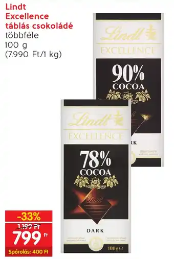 Spar Lindt Excellence táblás csokoládé 100g ajánlat