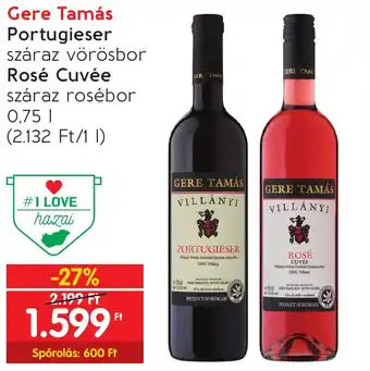 Spar Gere Tamás Portugieser száraz vörösbor Rosé Cuvée 0,75l ajánlat