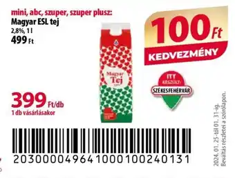 Coop mini, abc, szuper, szuper plusz: Magyar ESL tej 2,8% 1l ajánlat
