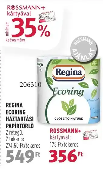 Rossmann REGINA ECORING HÁZTARTÁSI PAPÍRTÖRLŐ 2 rétegű. 2 tekercs ajánlat