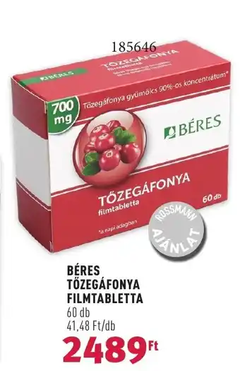 Rossmann BÉRES TŐZEGÁFONYA FILMTABLETTA 60 db ajánlat