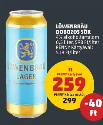 PENNY LÖWENBRÄU DOBOZOS SÖR 0,5 l ajánlat