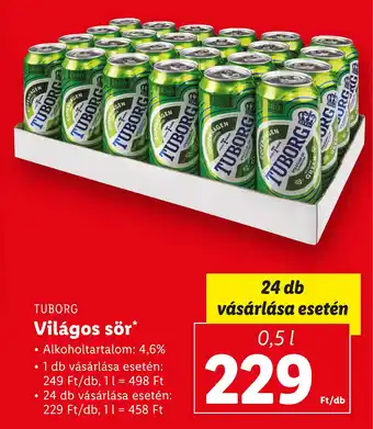 Lidl TUBORG Világos sör 0,5 l ajánlat