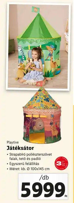 Lidl Playtive Játéksátor Méret: kb. Ø 100x145 cm ajánlat