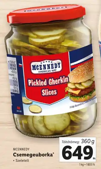 Lidl MCENNEDY Csemegeuborka 360g ajánlat