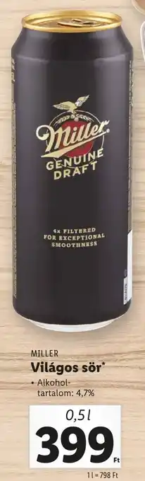 Lidl Miller Világos sör 0.5l ajánlat