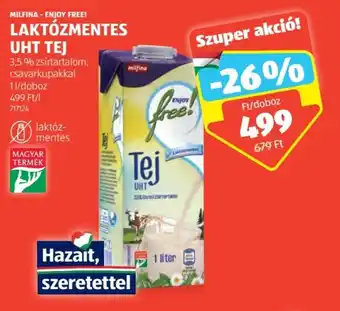 ALDI MILFINA - ENJOY FREE! LAKTÓZMENTES UHT TEJ 1 l ajánlat