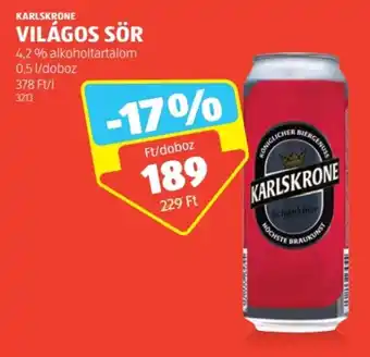 ALDI KARLSKRONE VILÁGOS SÖR 0,5 l ajánlat