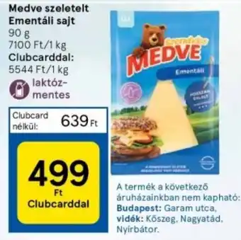Tesco Medve szeletelt Ementáli sajt 90 g ajánlat