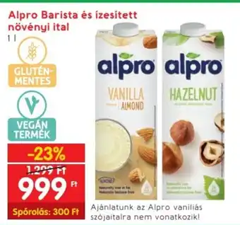 Spar Alpro Barista és ízesített növényi ital 1l ajánlat