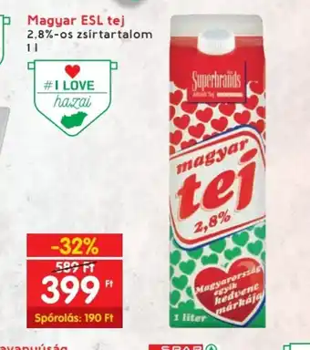 Spar Magyar ESL tej 1l ajánlat