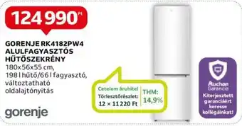 Auchan GORENJE RK4182PW4 ALULFAGYASZTÓS HŰTŐSZEKRÉNY ajánlat