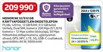 Auchan HONOR 90 12/512 GB KÁRTYAFÜGGETLEN OKOSTELEFON ajánlat