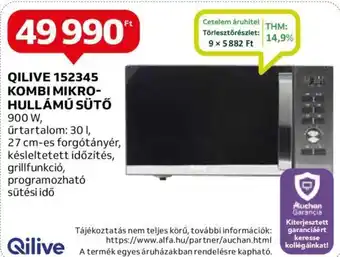 Auchan QILIVE 152345 KOMBI MIKRO-HULLÁMÚ SÜTŐ 900 W, ajánlat