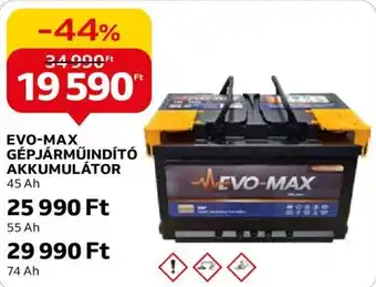 Auchan EVO-MAX GÉPJÁRMŰINDÍTÓ AKKUMULÁTOR 45 Ah ajánlat