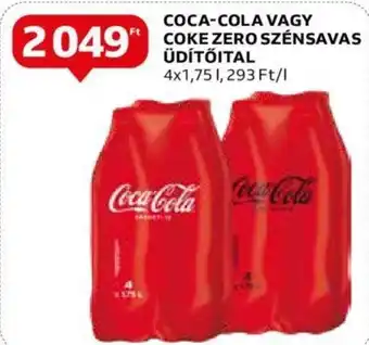 Auchan COCA-COLA VAGY COKE ZERO SZÉNSAVAS ÜDÍTŐITAL 4x1,75l ajánlat
