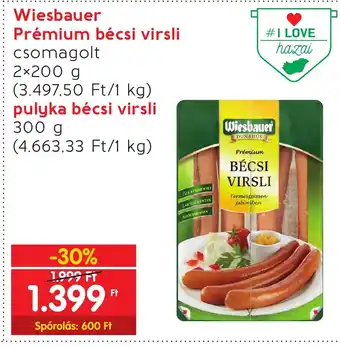 Interspar Wiesbauer Prémium bécsi virsli stb. 2 x 200 g / 300 g ajánlat
