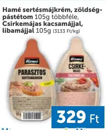 Hamé sertésmájkrém, zöldség- pástétom 105g , Csirkemájas kacsamájjal, libamájjal 105g
