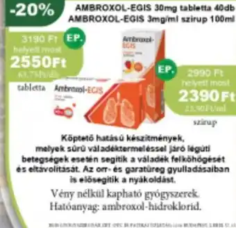 PatikaPlus AMBROXOL-EGIS 30mg tabletta 40db ajánlat