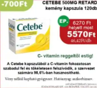 PatikaPlus CETEBE 500MG RETARD kemény kapszula 120db ajánlat