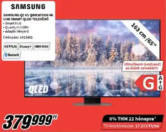 Media Markt SAMSUNG QE 65 Q80CATXXH 4K UHD SMART QLED TELEVÍZIÓ ajánlat