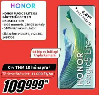 Media Markt HONOR MAGIC 5 LITE DS KÁRTYAFÜGGETLEN OKOSTELEFON ajánlat
