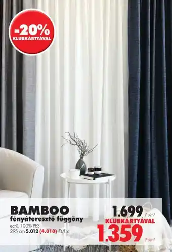 Diego BAMBOO fényáteresztő függöny ecrü, 100% PES 195cm ajánlat
