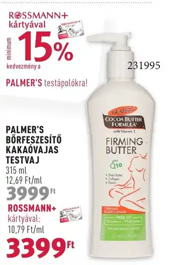 Rossmann PALMER'S BÖRFESZESÍTŐ KAKAÓVAJAS TESTVAJ 315ml ajánlat