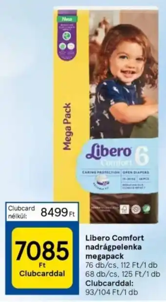 Tesco Libero Comfort nadrágpelenka megapack 76 db/cs ajánlat