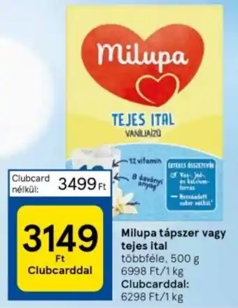 Tesco Milupa tápszer vagy tejes ital többféle, 500 g ajánlat