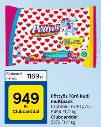 Tesco Pöttyös Túró Rudi multipack többféle, 6x30 g/cs ajánlat