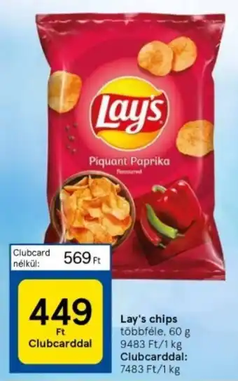 Tesco Lay's chips többféle, 60 g ajánlat