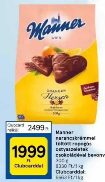 Tesco Manner narancskrémmel töltött ropogós ostyaszeletek csokoládéval bevonva 300g ajánlat