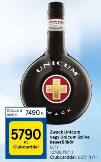 Tesco Zwack Unicum vagy Unicum Szilva keserűlikör 0.7l ajánlat