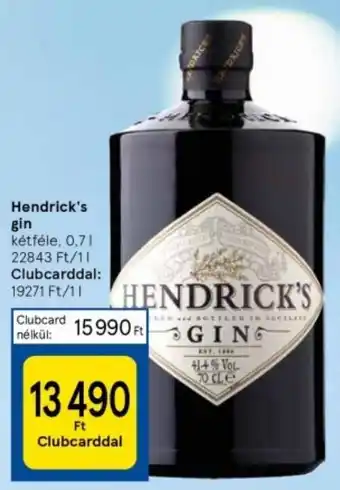 Tesco Hendrick's gin kétféle, 0,7l ajánlat