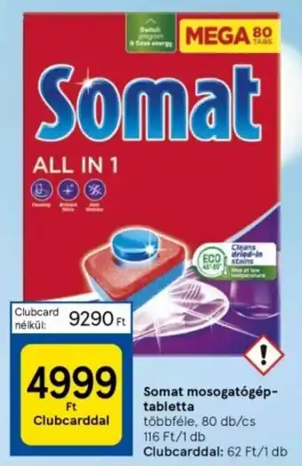 Tesco Somat mosogatógép-tabletta többféle, 80 db/cs ajánlat
