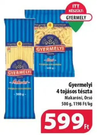 Coop Gyermelyi 4 tojásos tészta Makaroni, Orsó 500 g ajánlat