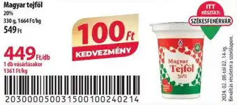 Coop Magyar tejföl 330g ajánlat