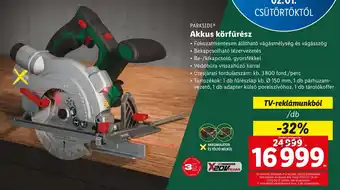 Lidl PARKSIDE Akkus körfűrész 1 db ajánlat
