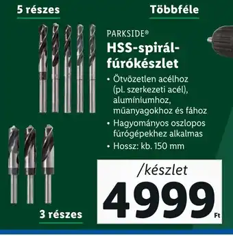 Lidl PARKSIDE HSS-spirál-fúrókészlet 5 - 3 részes ajánlat