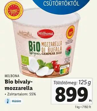 Lidl MILBONA Bio bivaly-mozzarella 125 g ajánlat