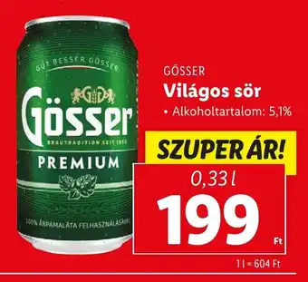 Lidl GÖSSER Világos sör 0,33 l ajánlat